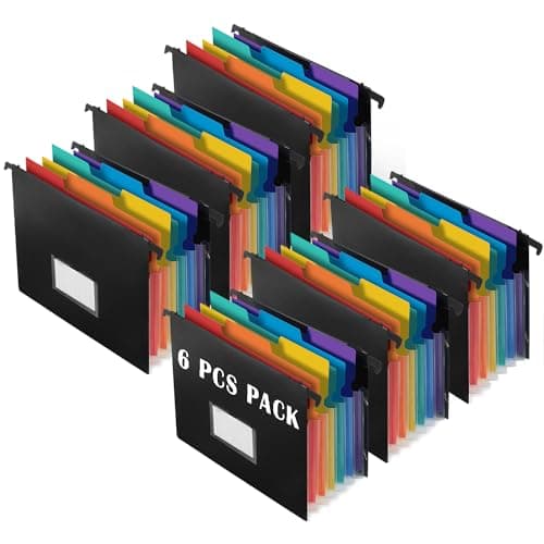 7-Pockets Hanging File Folder with Retractable Hooks for Filing Cabinet, Letter Size Expandable Accordion File Organizer with Elastic Band for File