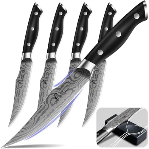 CoquusAid Steak Knives Set of 4, 4.8 Inch Fine-Edge Super Sharp Table Knives with Rest, Premium Germany Stainless Steel Ergonomic Handle, Elegant