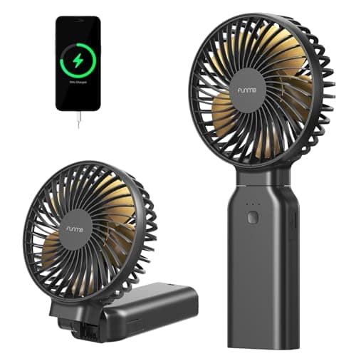 Funme Portable Handheld Fan, 53H Max Cooling Time Travel Fan, 10000mAh Personal Fan with Power Bank, 4 Speeds Rechargeable Fan, Handheld/Foldable