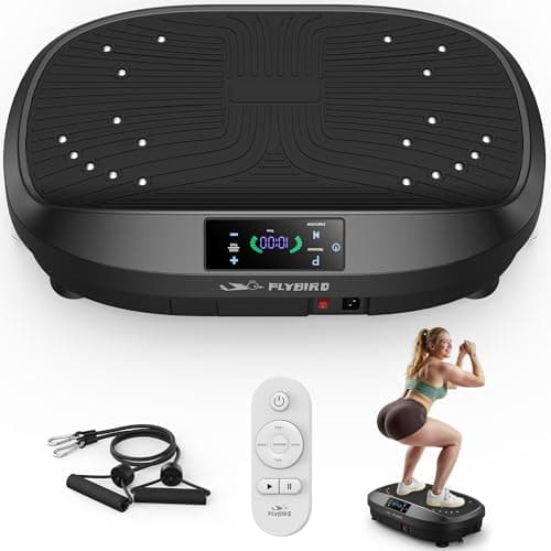 FLYBIRD Vibration Plate Exercise Machine for Lymphatic Drainage, Adjustable Levels Full Body Workout, Curved Vibration Plate with Powerful Motor for