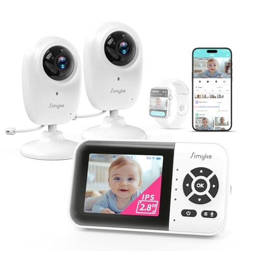 Simyke 1080p Smart AI 2 Camera Video Baby Monitor,WiFi Switch,2.8" inch Display or WiFi Remote Access,Night Vision,1500ft Long Range,2-Way Talk,Sound