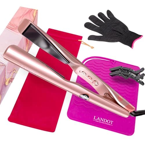 LANDOT 2 in 1 Hair Straightener and Curler, 1" Twist Flat Iron Dual Voltage | Ceramic Floating Plates, 12 Temps 250-450°F, 30s Fast Heat, LCD,