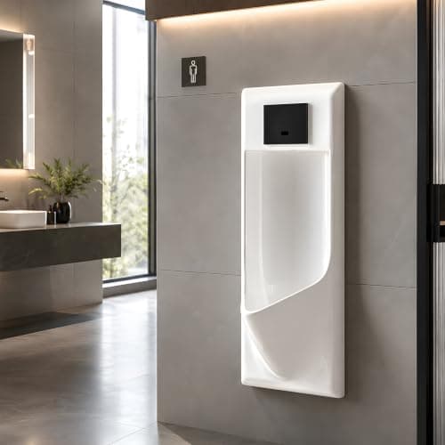 Automatic Sensor Urinal for Men, Wall-Mounted, White | Urinal with Built-In Flush Sensor, Space-Saving Design for Commercial Bathrooms, Hotels and