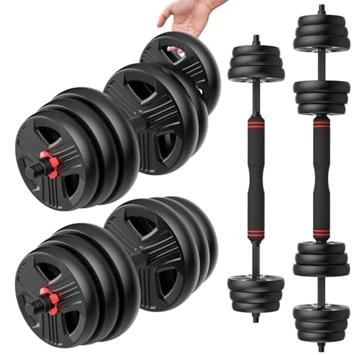 UKEEP Adjustable Dumbbells Set, 20/30/40/55/60/80lbs Free Weight Set with Connector, 2 or 3 in 1 Dumbbells Set Used as Barbell, Kettlebells, Fitness