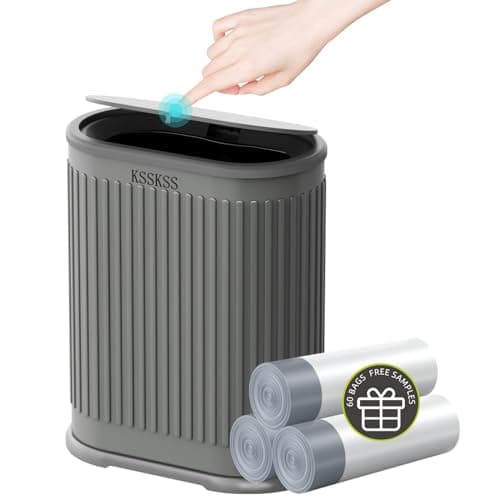 1.8 Gallons Small Stainless Steel Trash Can with Press Type Lid, Slim Bathroom Garbage Bin, Removable Liner Bucket, Dog Proof Narrow Wastebasket with