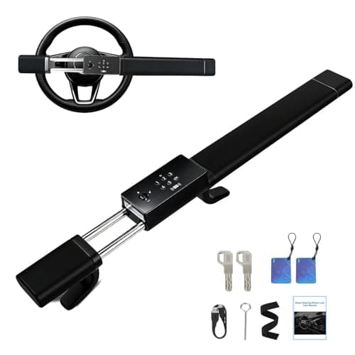 4 in 1 Smart Steering Wheel Lock with Digital Keypad,NFC,Card & Keys Unlocking,Adjustable Anti Theft Locking Device with Incorrect Entry Alarm &