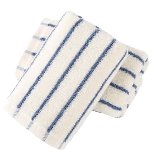 YiLUOMO White Base with Blue Thin Stripe Design Hand Towel Set of 2, Premium 100% Cotton Soft, Quick Dry and Absorbent Towels for Bathroom, 13 x 29