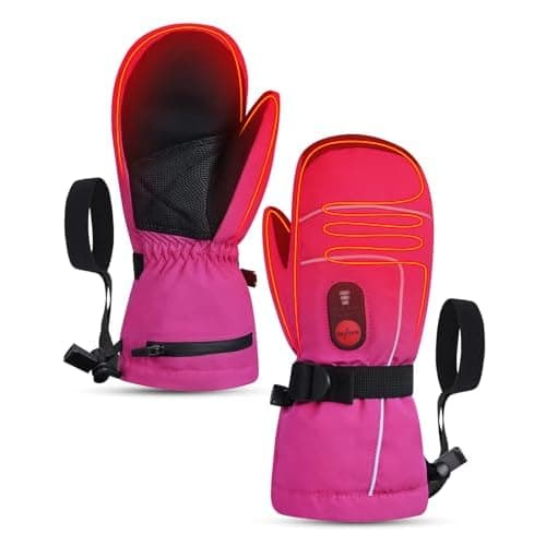 Heated Gloves for Kids, 7.4V Rechargeable Battery Winter Gloves for Boys Girls, Waterproof Windproof Heated Mittens for Kids, Outdoor Skiing