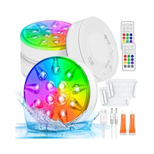 Pool Lights for Above Ground Inground Pool, Underwater Rechargeable Submersible LED Lights with Remote, IP68 Waterproof, Pool Light for Hot Tub,