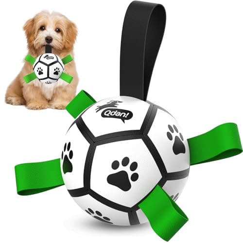QDAN Small Dog Toys, Outdoor Soccer Ball with Straps, Puppy Birthday Gifts | Interactive Training Soccer Toys for Tug, Dog Water Toy, Durable Puppy