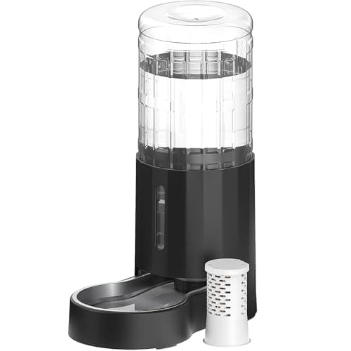 CZPET 2.5 Gallon Dog Water Bowl Dispenser with Filter (9.5L,Black) | With Stainless Steel Bowl Gravity Waterer, Large Capacity and Drinking Area