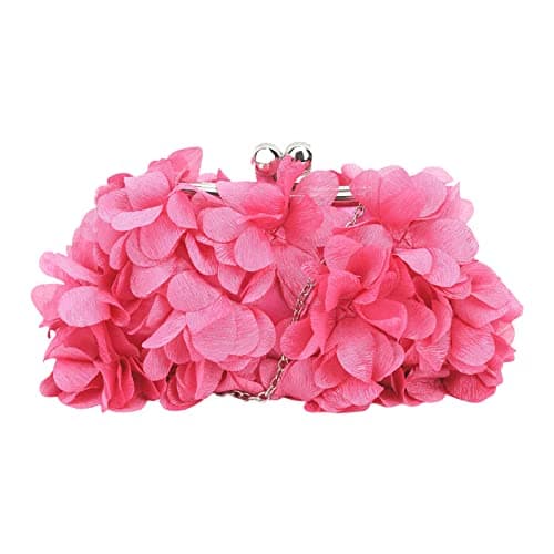 Women Elegant Evening Purse, Small Floral Clutch Bag with Detachable Chain for Wedding, Party, Prom Hotpink