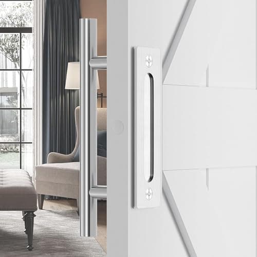 SMARTSTANDARD 12" Sliding Barn Door Handles, Stainless Steel, Two-Side | Pull and Flush Hardware Set, Heavy Duty Large Rustic Two-Side Design for