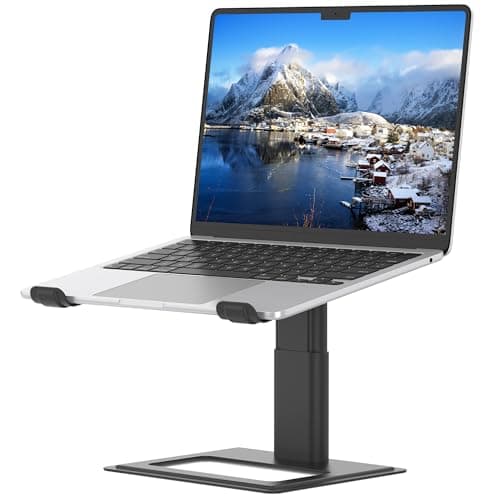 SOUNDANCE Adjustable Laptop Stand, Ergonomic Aluminum Riser for 10-17.3” Notebooks, Ventilated Metal Holder with Height Alignment for Desk