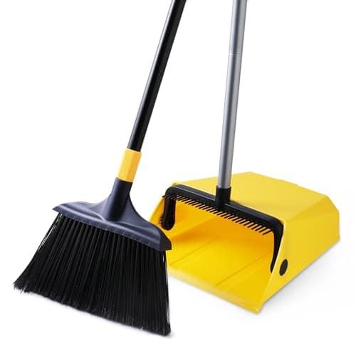 Yocada Commercial Broom and Dustpan Set with Comb Commercial Outdoor Indoor | for Courtyard Garage Lobby Mall Market Floor Home Kitchen Room Office