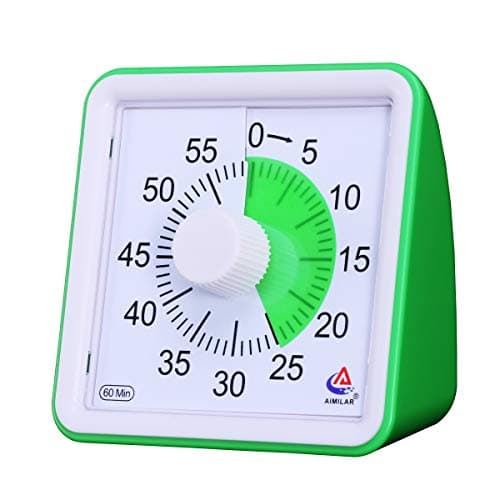 AIMILAR Green 60 Minute Battery Powered Visual Countdown Timer | Adjustable loud/low alarm volume, 3s/60s ring switch, battery powered, for kids and
