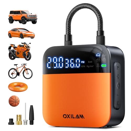 OXILAM C2 Tire Inflator Portable Air Compressor - 150PSI 4X Faster Air Pump for Car Tires with Tire Pressure Gauge, 12V Car Power Adapter, For Cars,