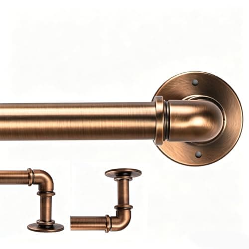 Brass Industrial Pipe Curtain Rod 18 to 120 Inch,1 Inch Diameter Adjustable Wrap Around Curtain Rod,Metal Window Treatment Rods,Ideal as Your
