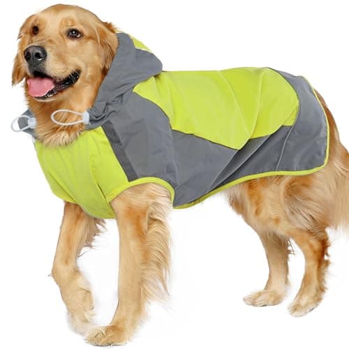 IECOii Hooded Dog Raincoat,Reflective Large Dog Rain Poncho,Ensure Safety in Low - Light Conditions, Adjustable Fit with Magic Sticker,Lightweight