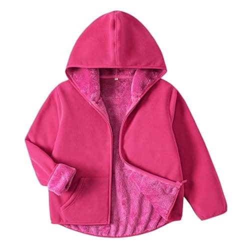 Kids Boys Girls Polar Fleece Jacket with Hood Toddler Outerwear Warm Autumn Winter Youth Coat 3-12Years Fuschia 3T