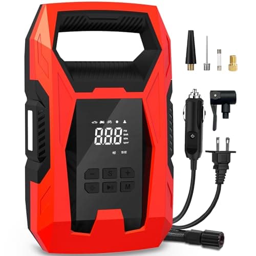 CARSUN AC/DC Tire Inflator Portable Air Compressor, Dual Power for Home 110V AC and Car 12V DC Air Pump with Pressure Gauge, Auto Shutoff, Tire Pump