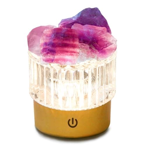 MYDAYS&DESIGN Purple Fluorite Lamp Natural Crystal Lamp for Festival Gift | LED Light Dimmer with 3 Levels Cordless, Rocks Lamp Night Light