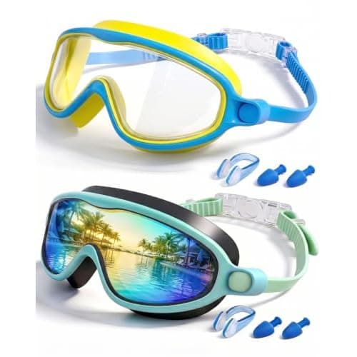 Kids Swimming Goggles 2 Pack, Anti Fog&UV Swim Goggles for Boys Girls, No Leak Pool Beach Essentials for kid 3-14