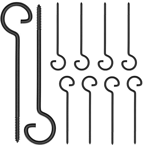 Screw Hooks for Hanging 9in,10Pack Long Screw-in Hooks,Ceiling Hooks Black | for Christmas Lights and Curtain Hooks,Kitchen Hooks,Plants Hanger