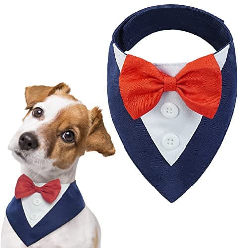 Dog Tuxedo Suit Bandanas Wedding Outfit with Bow Tie Collar for Large Dogs | Formal Dog Costume Adjustable Pet Bandana with Bowtie Wedding Birthday
