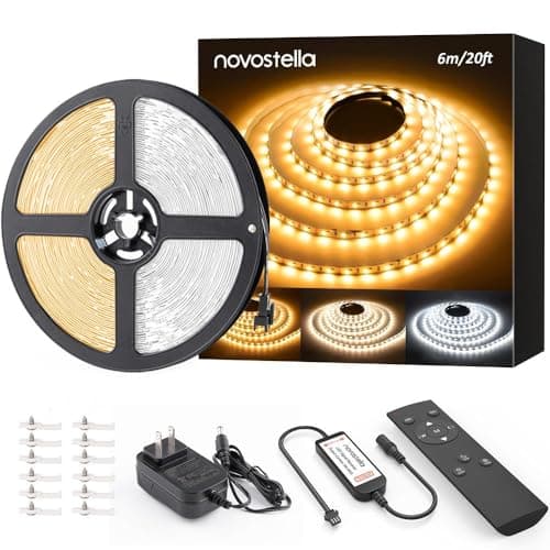 NOVOSTELLA 20ft Tunable White LED Strip Light kit Dimmable 3000K-6500K 24V LED Tape Light with Remote Flexible Rope LED Ribbon for Bedroom Home