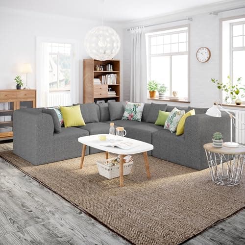 5 Seat Modern V Shaped Modular Cloud Couch - Convertible Sectional Sofa with Bonus Soft Pillows, Cloud Modular Sectional Sofa, Interiors Grey V Shaped