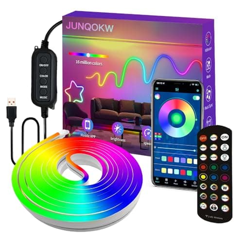 9.8FT USB LED Neon Rope Light,Smart RGB IC Led Strip Lights for Bedroom,Music Sync LED Neon Light Strip,APP and 24Keys Wireless Remote,DIY