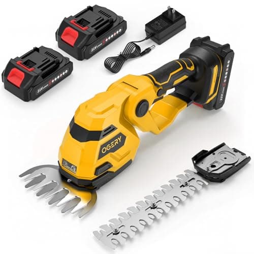 OGERY 21V Cordless Hedge Trimmer & Grass Shears, 2-in-1 Powerful Dual Batteries Electric Bush Trimmer with 8.9” Hedge Blade & 5.1” Grass Trimmer,