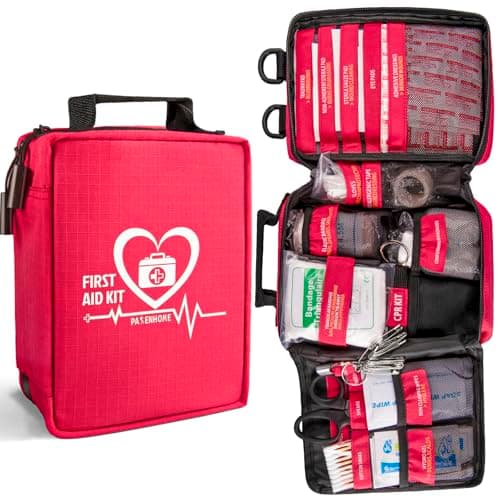 First Aid Kit with Rapid-Response Labeled Compartments, Compact Waterproof Emergency Kit with Molle Straps for Car, Camping, Home, Hiking, Travel