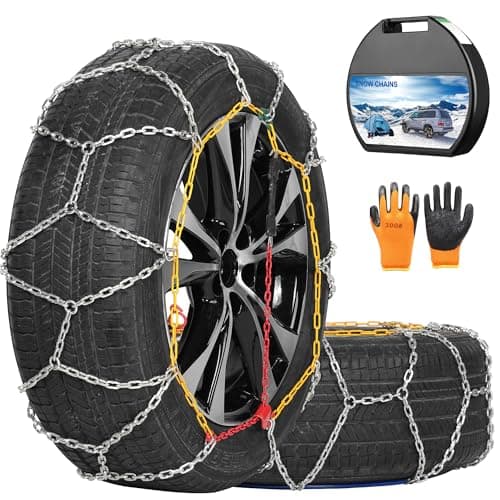 COCO BIRD Snow Chains, Wear-Resistant High Carbon Steel Anti Slip Tire Chain for Passenger Cars, Pickups, and SUVs, Set of 2 (KN150)