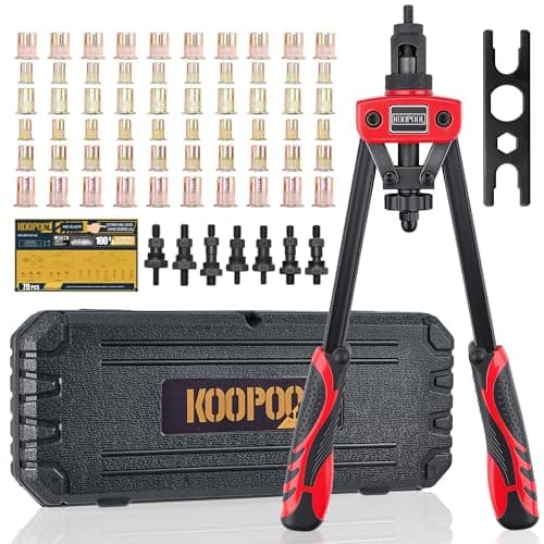 KOOPOOL 14" Rivet Nut Tool Kit – 7 Mandrels, 70 Rivet Nuts | Heavy-duty rivet nut tool with 7 mandrels (M6, M8, M10, 1/4"-20×2, 5/16"-18, 3/8"-16)