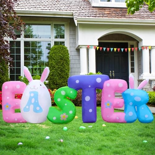 New 8FT Long Easter Inflatable Banner Outdoor Decorations with, Build-in LED Lights Holiday Blow Up Yard Decoration, for Easter Holiday Party,