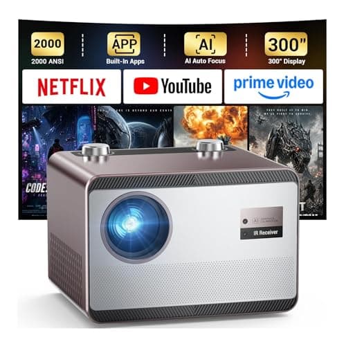 HAPPRUN 2000 ANSI 4K Decoding Outdoor Projector with Built-in Streaming App | Smart Projector with WiFi and Bluetooth, AI Auto Focus & Keystone, Home