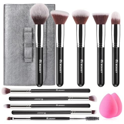 BEAKEY Makeup Brushes,Makeup Brush Set,13 Pcs with Portable PU Cosmetic Bag | Soft synthetic bristles,foundation brush for liquid makeup,contour
