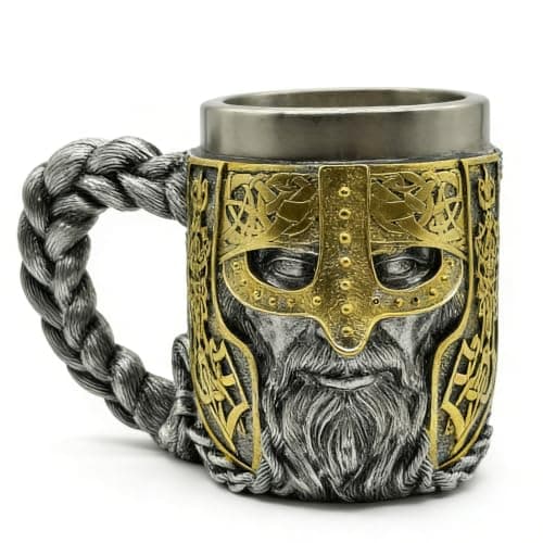 Viking Mug Beer Stein Cup Drinkware 15.8oz for Man Dad Gifts ﻿ ﻿ ﻿ | Resin Drinkware Coffee Stainless Steel Liner Mug for Nordic Viking Gifts