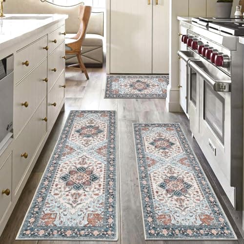 Yamaziot Washable Kitchen Runner Rugs Set of 3 with Non Slip Rubber Backing | Boho, Waterproof, Stain Resistant Kitchen Mats Carpet Runner Throw Rug