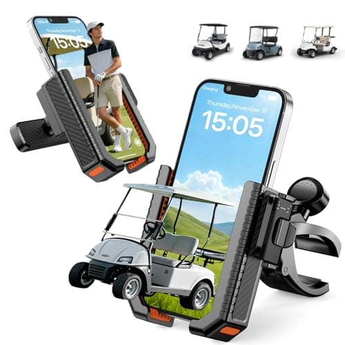 2-in-1 Golf Cart Phone Holder Mount [magnetic base&vise clamp] Compatible with All 4.5-7" Smartphones (iPhone/Galaxy/Google).Universal Fit for Golf