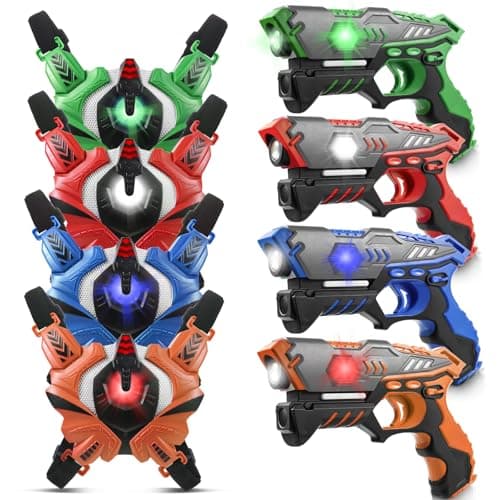 Laser Tag, Laser Tag Guns Set of 4 with Vests, Infrared Lazer Tag Game, Laser Tag Set 4 Player for Kids Adults, Toys for Kids Ages 6 7 8 9 10 11 12+
