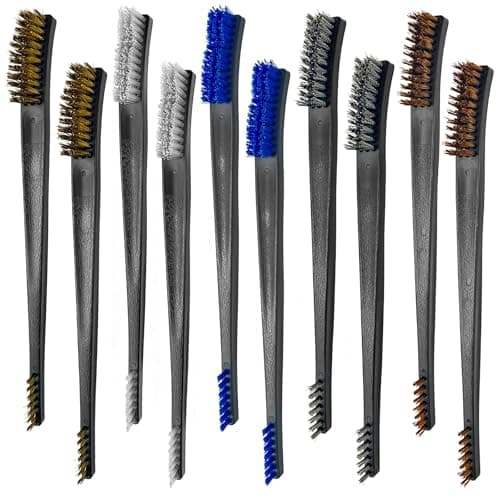 10 Pcs Gun Cleaning Brushes, 5 Bristle Types for Detail Cleaning | Double-ended Brush Design Helps Clean Small Crevices, Firearm Parts, Metal