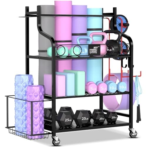 Mythinglogic Yoga Mat Storage Racks,Home Gym Storage Rack for Dumbbells Kettlebells Foam Roller, Yoga Strap and Resistance Bands, Workout Equipment