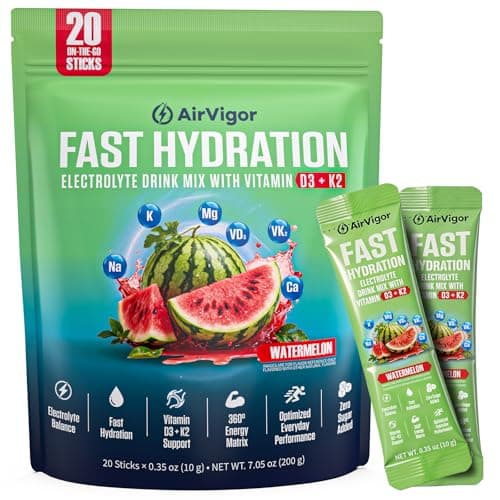 Electrolyte Powder Packets with Vitamin D3 & K2, Zero Sugar Added | Watermelon Electrolyte Packets, Hydration Drink Mix for Muscle Recovery & Bone