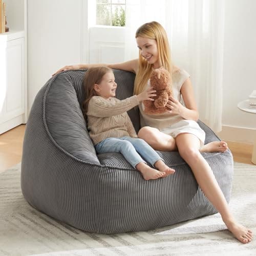 HUGHEAVEN Big Bean Bag Chairs for Adults,Giant Bean Bag Chair for Adults and Kids,Bean Bag Chairs for Teens,Comfy Fluffy Bean Bag Chair with