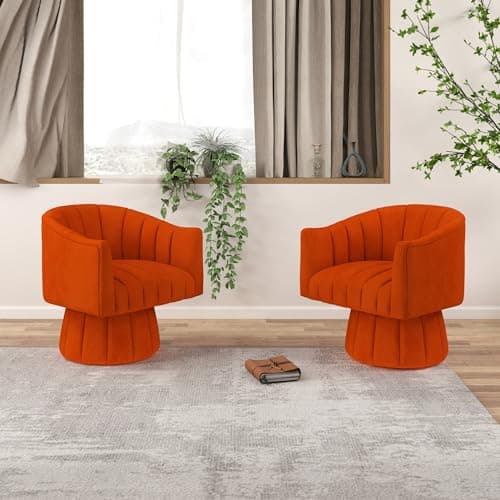 Modern Swivel Accent Chair, Velvet Corner Chair, Comfy Round Barrel Chair, Cozy Armchair for Living Room, Bedroom, Office Spaces - Orange