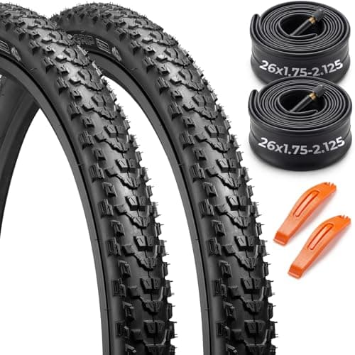 26/27.5x2.2 Mountain Bike Tires with Inner Tubes & Tire Levers (2 Sets) | Cross Country Bicycle Foldable Replacement Tires - High-Traction Off-Road