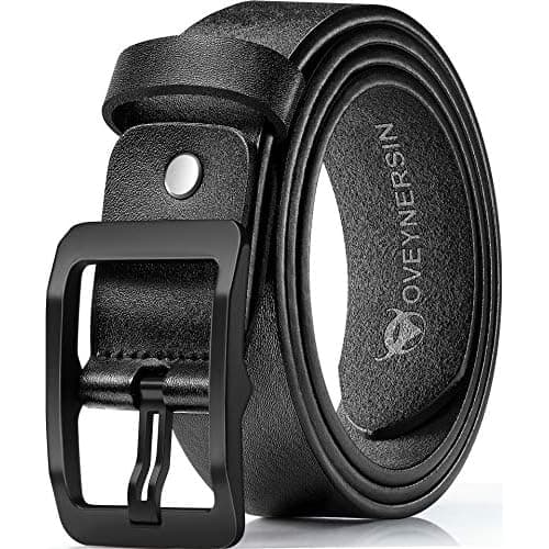 Men's Belt - Black Leather Dress Belts Man Full Grain Genuine 1.5 Inch Wide Big Size Duty Thick Large Jeans Casual Heavy Work Black 36" to 42" Waist